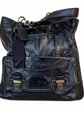 Authentic Coach Poppy Blue Teal Patent Leather Hobo Tote Bag H1169-18717